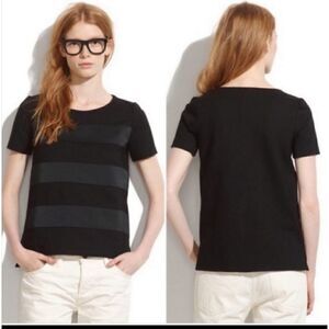 Madewell Night out Tee Satin tonal stripe 09246 black size small NWOT